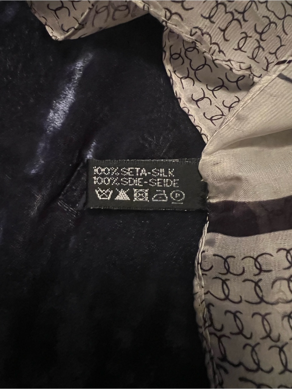 Chanel Logo Silk Scarf in Beige and Black - Picture 6 of 7